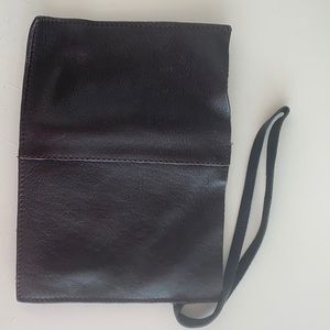 Brown leather wristlet